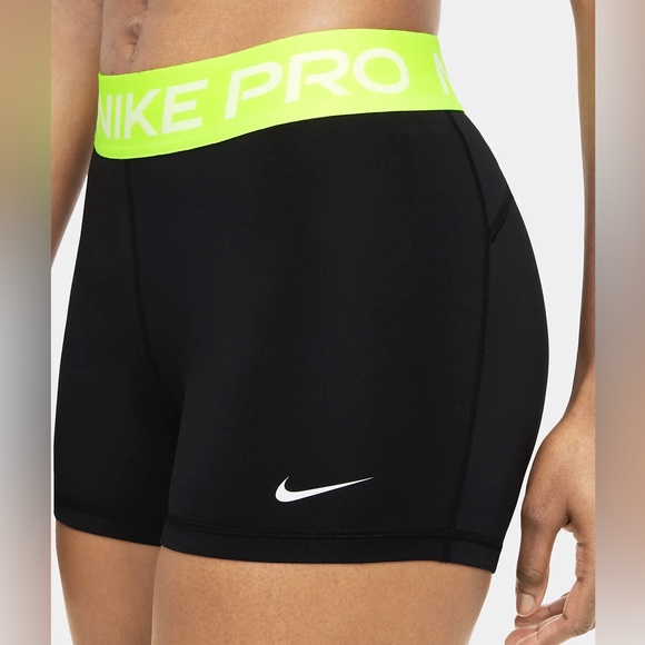 Women’s Nike Pro 3” Black with Neon band Shorts - Picture 2 of 7